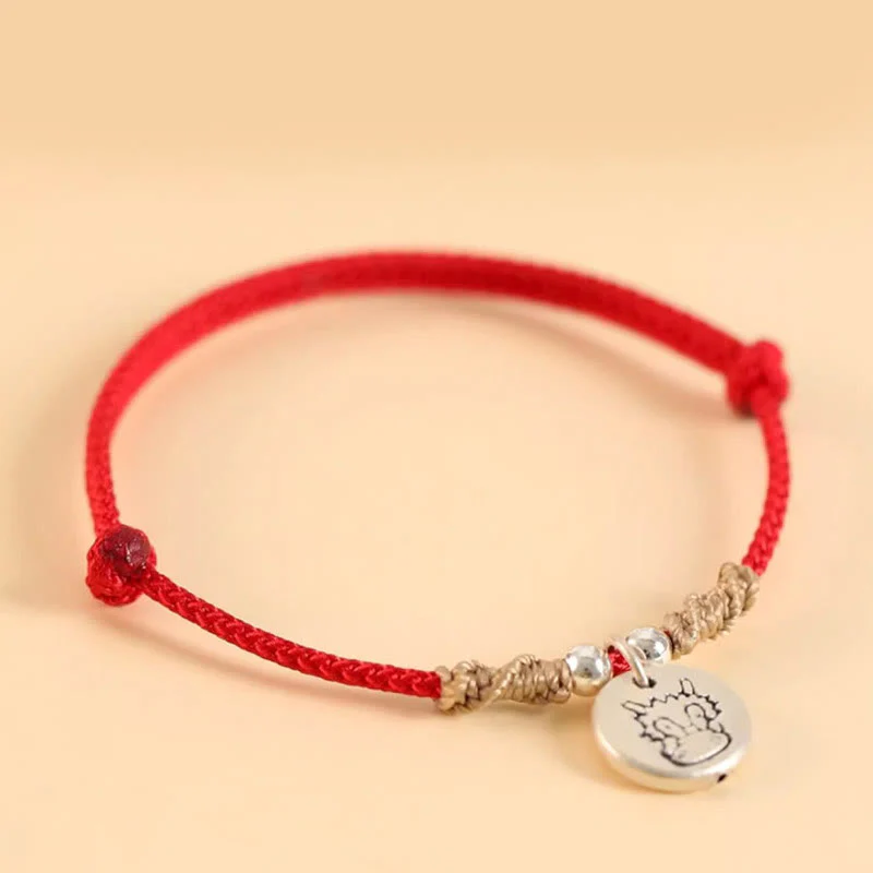 Buddha Stones Handmade 999 Sterling Silver Year of the Dragon Cute Chinese Zodiac Luck Braided Bracelet (Extra 30% Off | USE CODE: FS30)