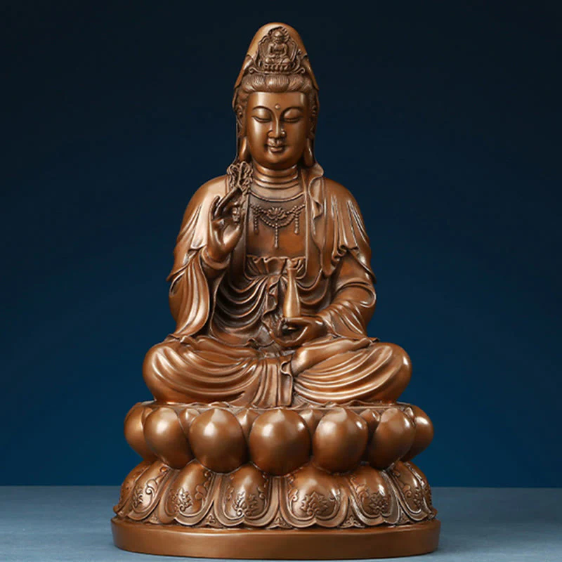 Buddha Stones Kwan Yin Avalokitesvara Lotus Wealth Copper Statue Home Desk Decoration