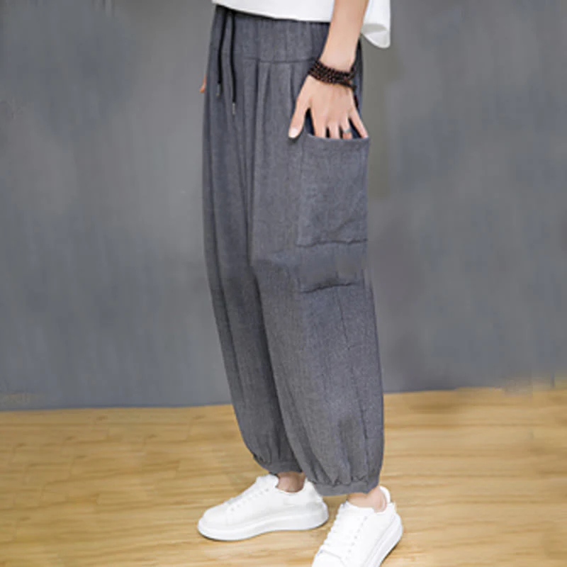 Buddha Stones Casual 7-8 Length Cropped Men's Harem Pants With Side Pockets