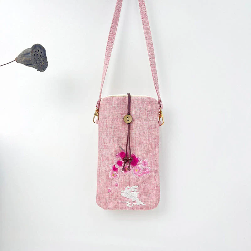 Buddha Stones Small Embroidered Flowers Crossbody Bag Shoulder Bag Cellphone Bag 11*20cm