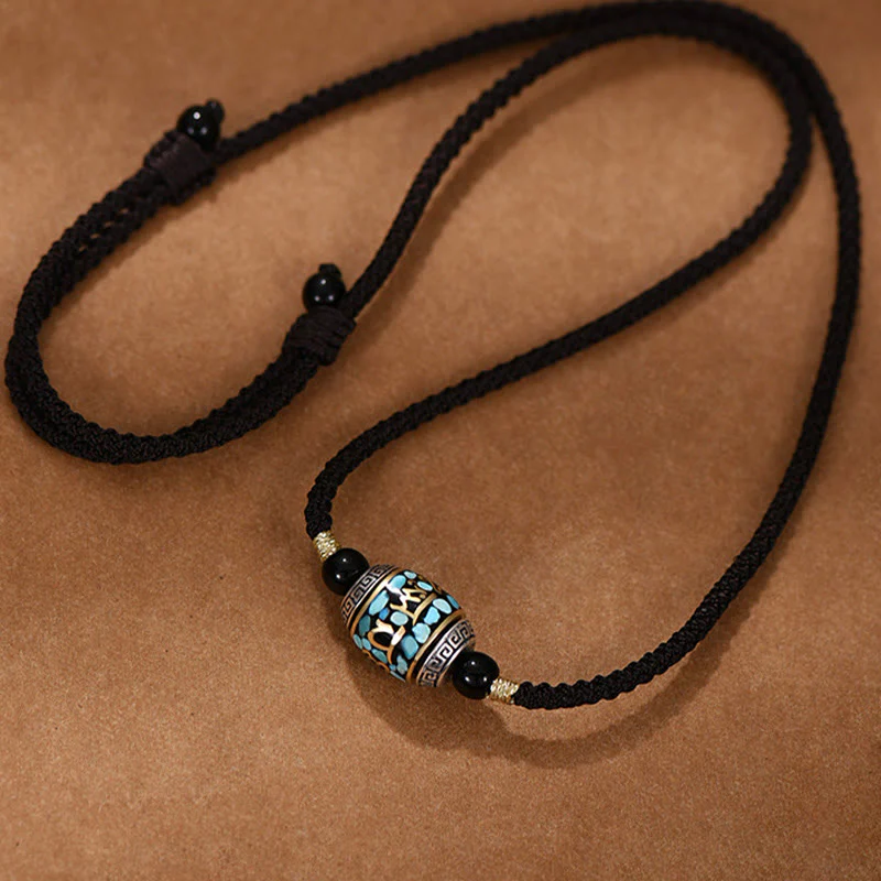 Buddha Stones Tibet Om Mani Padme Hum Dzi Bead Pattern Protection Rotatable Necklace Pendant