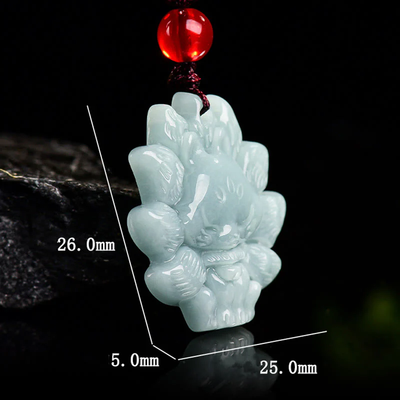 Buddha Stones Natural Green Jade Nine Tailed Fox Abundance Necklace Pendant