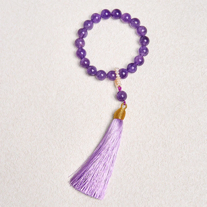 Buddha Stones Natural Amethyst Beads Meditation Tassels Bracelet