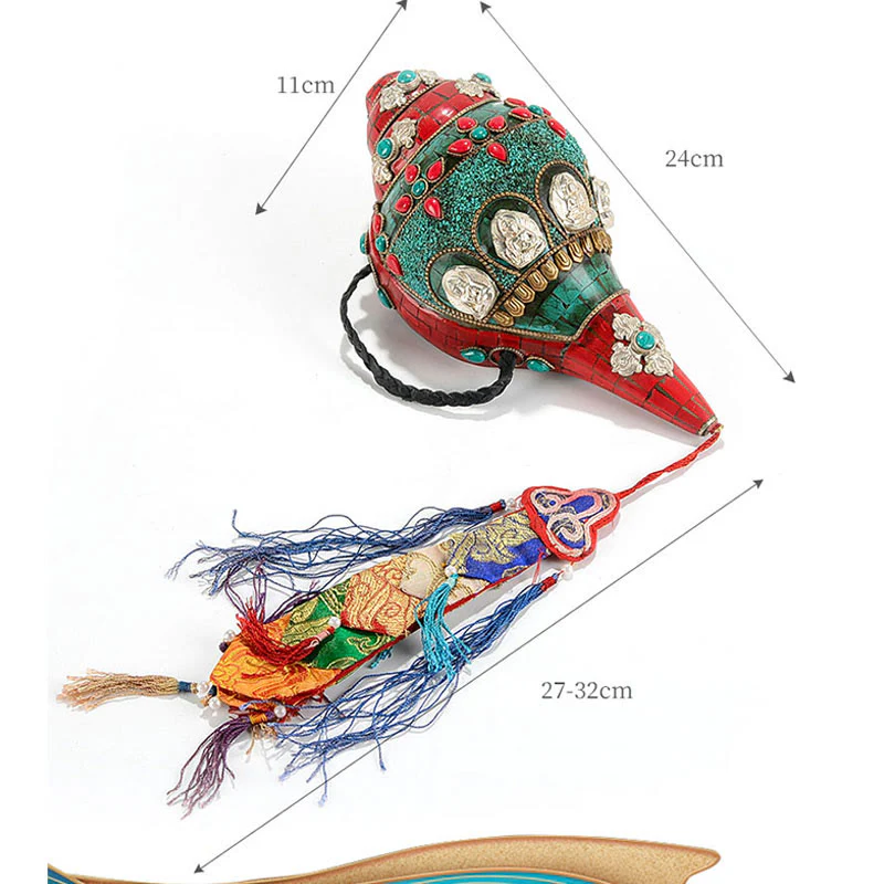 Buddha Stones Tibetan Handmade Shankha Om Mani Padme Hum Buddha Avalokitesvara Turquoise Conch Shell Positive Decoration