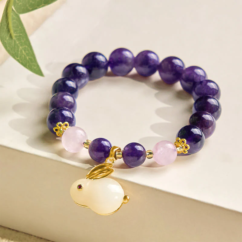 Buddha Stones Natural Amethyst Rabbit Beads Inner Peace Bracelet