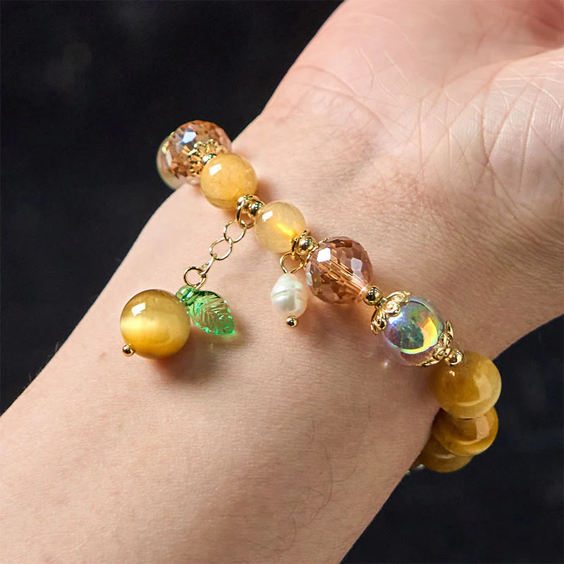 Buddha Stones Natural Tiger Eye Beads Green Leaf Courage Bracelet