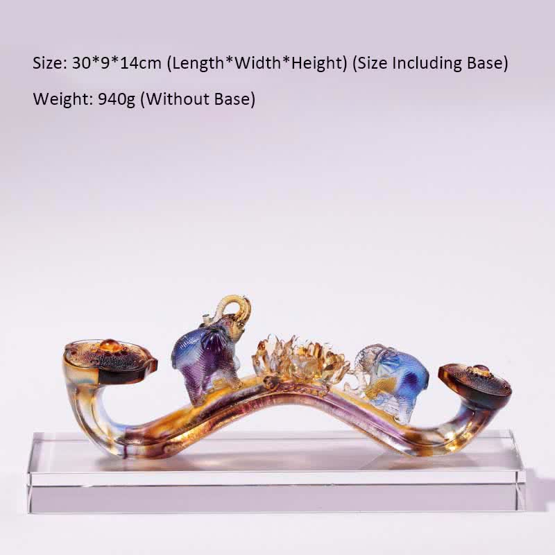 Buddha Stones Handmade Liuli Crystal Ruyi Elephant Art Piece Home Decoration With Crystal Base