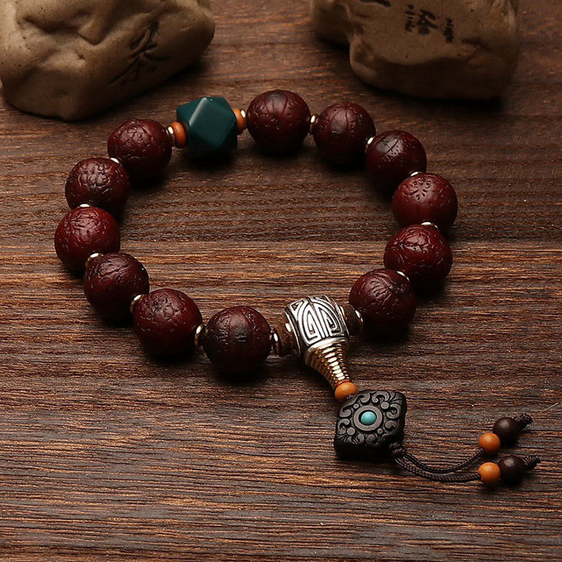Buddha Stones Tibetan Bodhi Seed Agate Bead Luck Wealth Tassel Charm Wrist Mala
