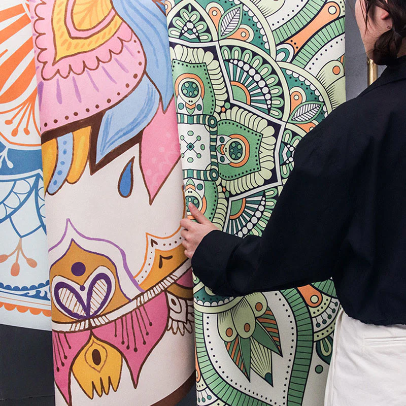 Buddha Stones Tibetan Lotus Mandala Enlightenment Foldable Natural Rubber Yoga Mat Decoration