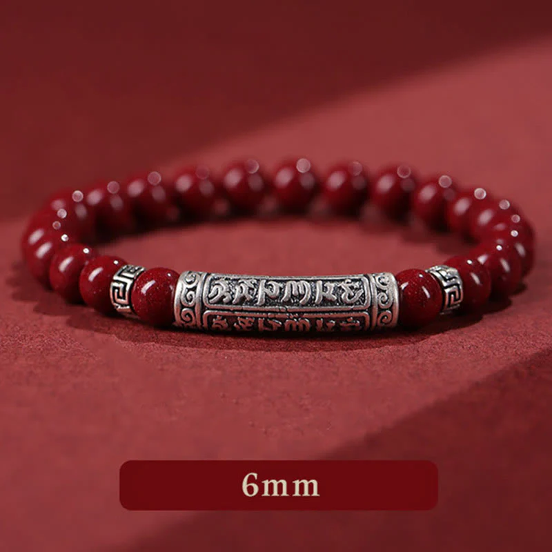 Buddha Stones Cinnabar 999 Sterling Silver Six True Words Blessing Bracelet
