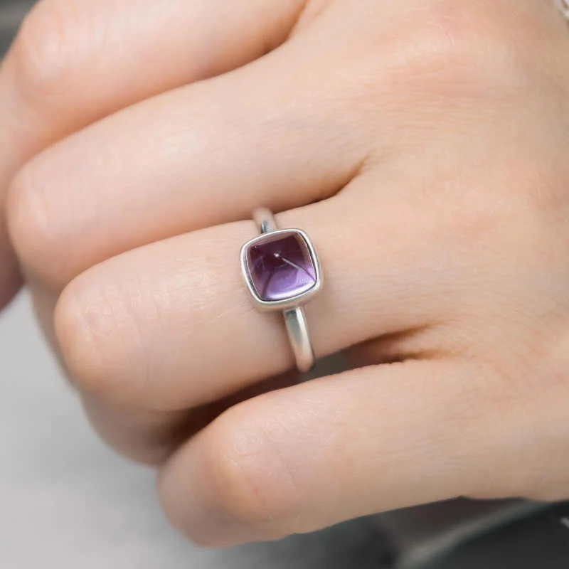Buddha Stones Natural 925 Sterling Silver Amethyst Adjustable Balance Ring