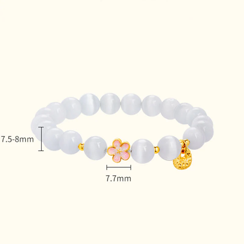 Buddha Stones 925 Sterling Silver Natural Peach Blossom White Cat's Eye Positive Bracelet