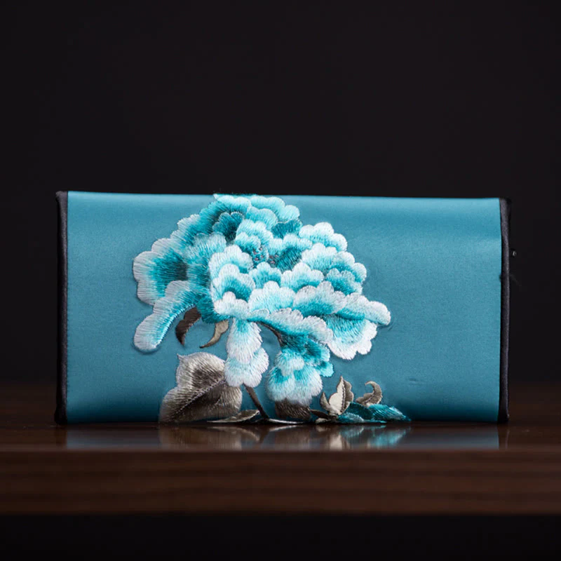 Buddha Stones Peony Flower Su Embroidery Journey Shopping Long Purse Handbag