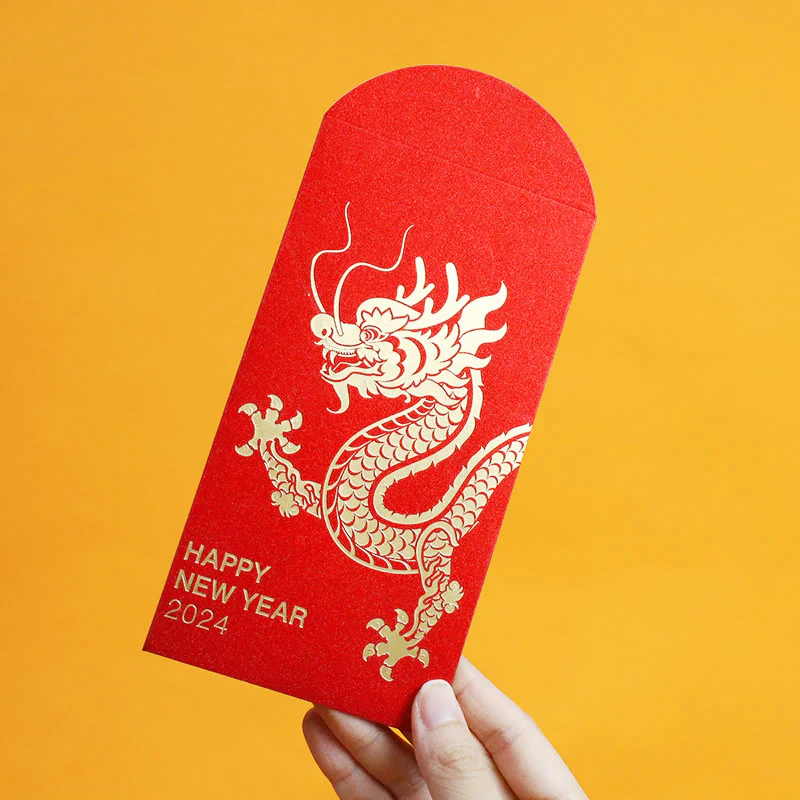 Buddha Stones 6Pcs Chinese Red Envelope Year of the Dragon Lucky Money Envelopes 2024 Chinese New Year Dragon Year Envelope