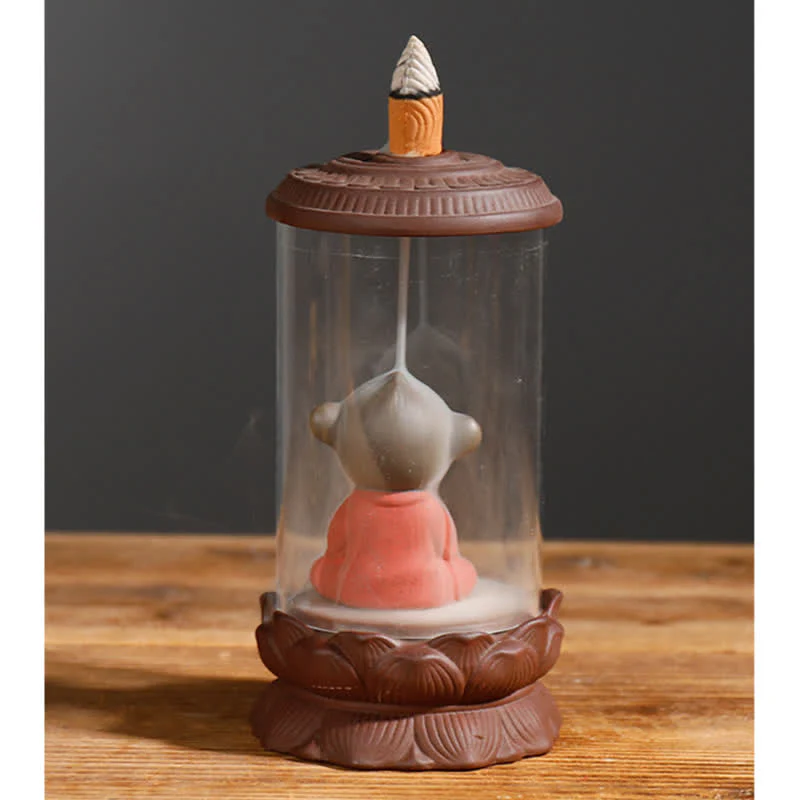 Buddha Stones Meditation Wukong Monkey King Purple Clay Windshield Lotus Backflow Smoke Fountain Incense Burner Decoration