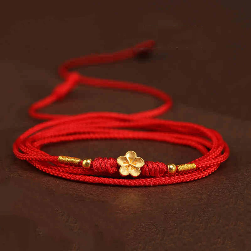 Buddha Stone 999 Solid Gold Red String Belly Chain