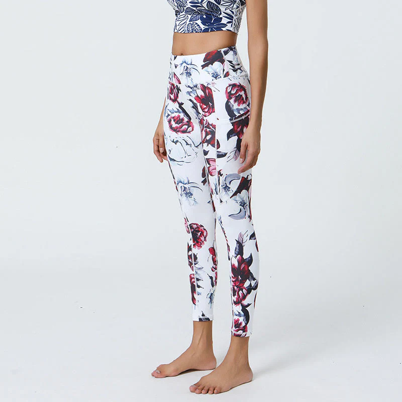 Buddha Stones Rose Lines Tiger Leopard Print Sports Fitness High Waist Leggings Women's Yoga Pants With Pockets