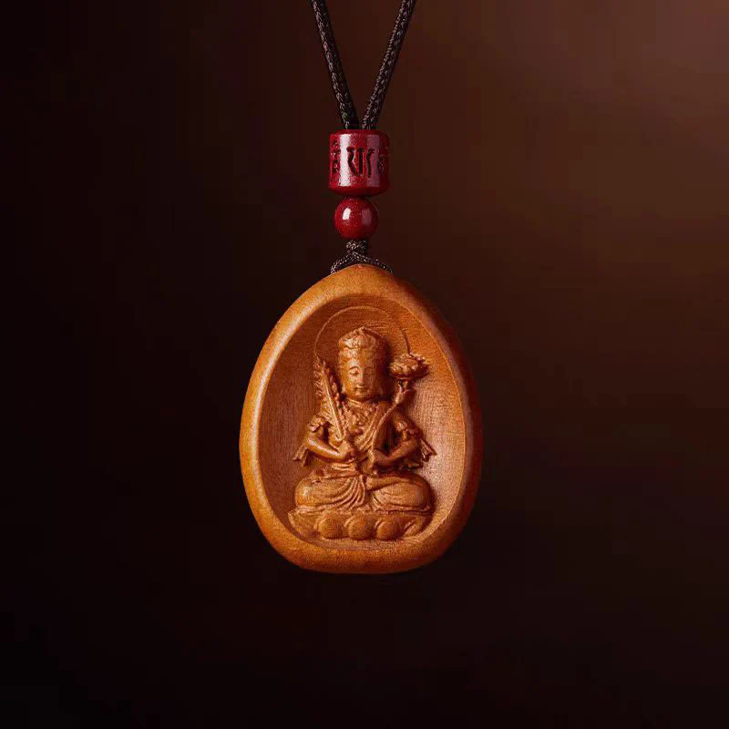 Buddha Stones Peach Wood Cinnabar Om Mani Padme Hum Chinese Zodiac Black String Necklace Pendants