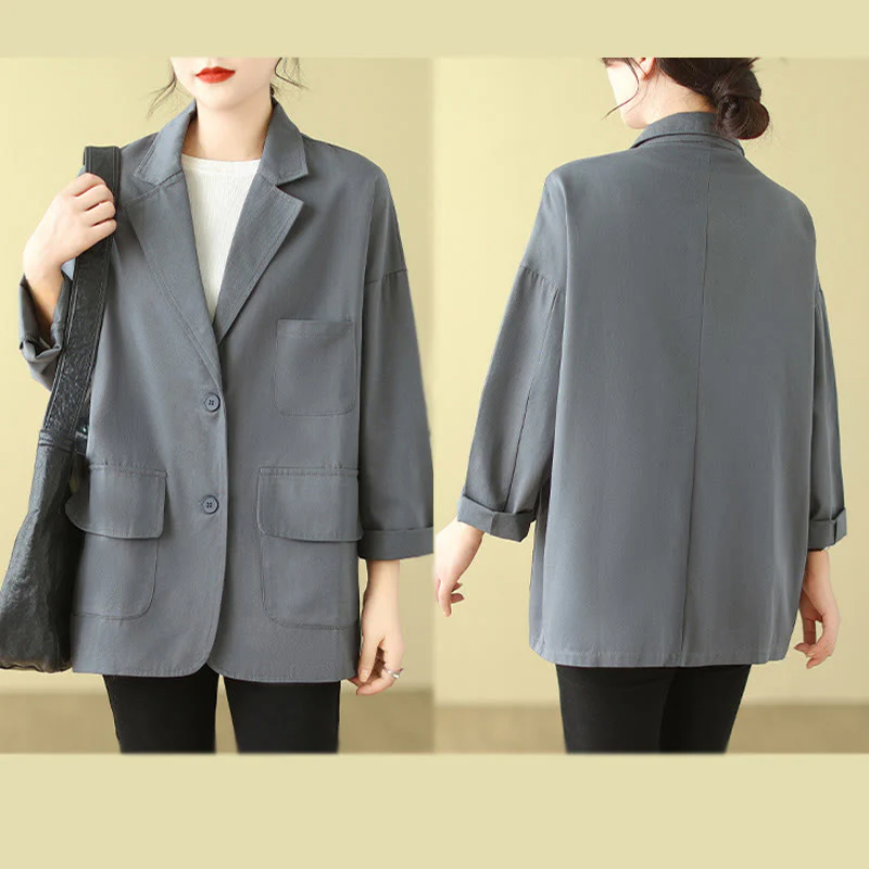 Buddha Stones Plain Women's Cotton Suit Jacket With Pockets