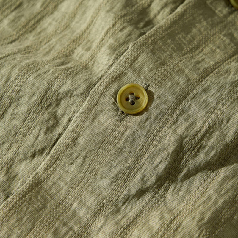 Buddha Stones Summer Solid Breathable Men's Buttons Short Sleeve Tencel Shirt