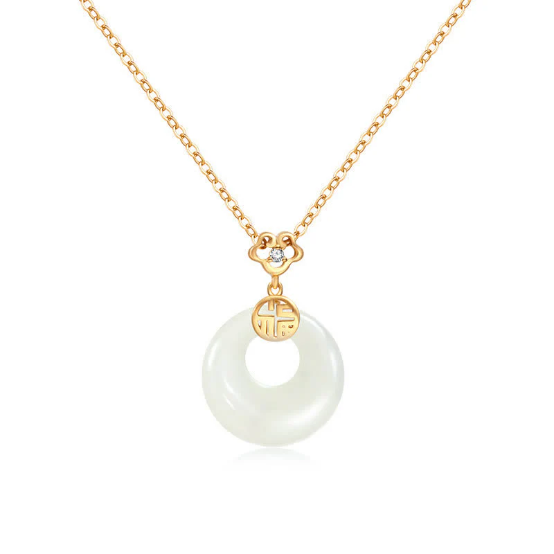 Buddha Stones White Jade Peace Buckle Blessings Luck Necklace Pendant