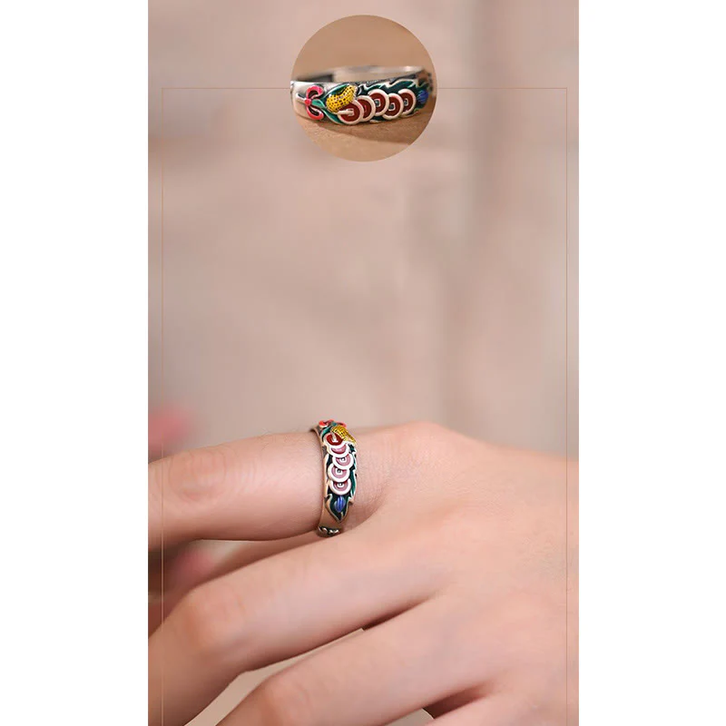 Buddha Stones Feng Shui Five Emperor Coins Wealth Ring