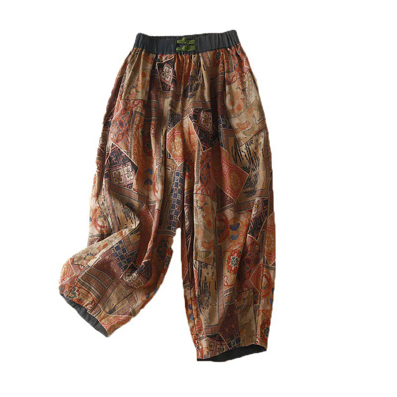 Buddha Stones Retro Casual Chinese Frog-Button Design Women's Harem Pants With Pockets