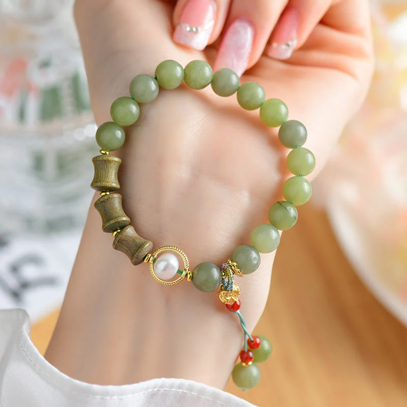 Buddha Stones Jade Sandalwood Bamboo Pearl Prosperity Bracelet