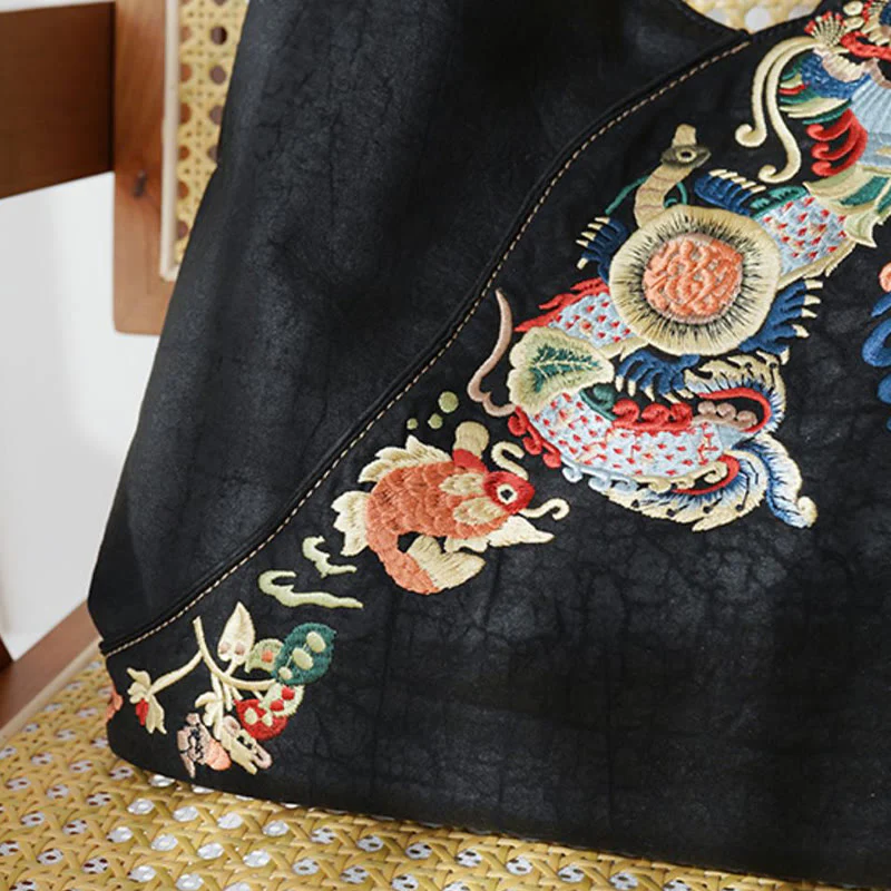 Buddha Stones Fish Flower Phoenix Embroidery Xiangyunsha Silk Shoulder Bag