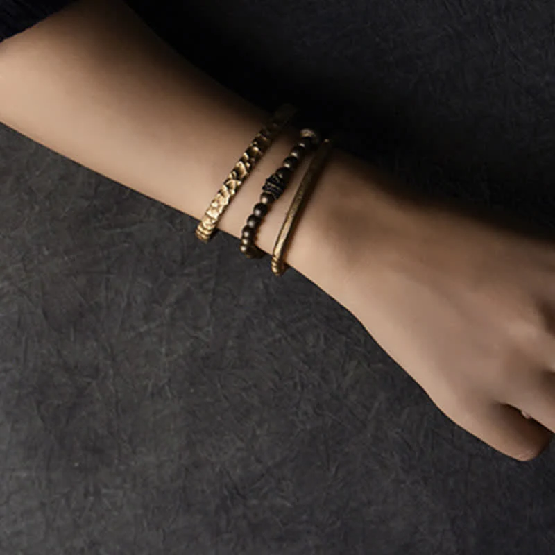 Buddha Stones Lava Rock Stone Copper Balance Cuff Bracelet Bangle