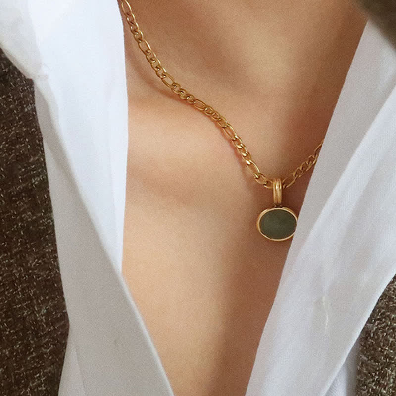 Buddha Stones Oval Turquoise Strength Titanium Steel Necklace Pendant