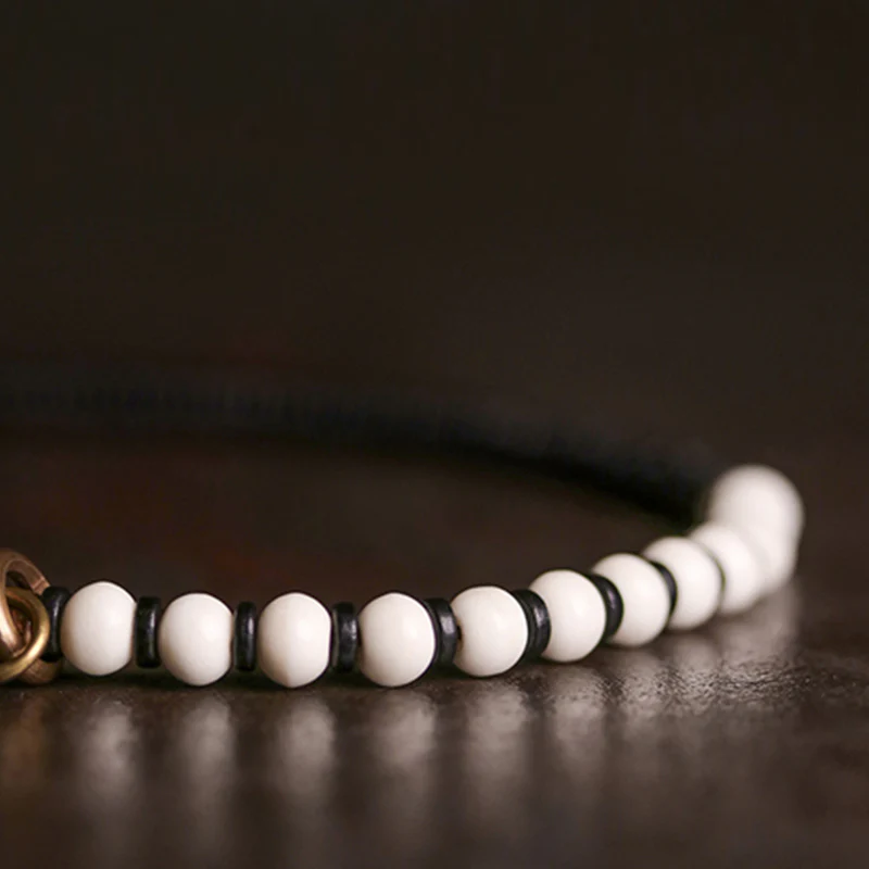 Buddha Stones Bone Beads Ebony Wood Copper Strength Couple Bracelet