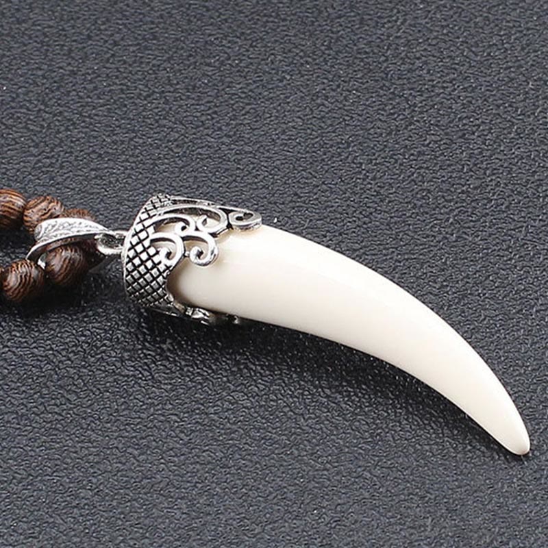 Buddha Stones Wenge Wood Turquoise Stone Horn Style Protection Meditation Necklace Pendant