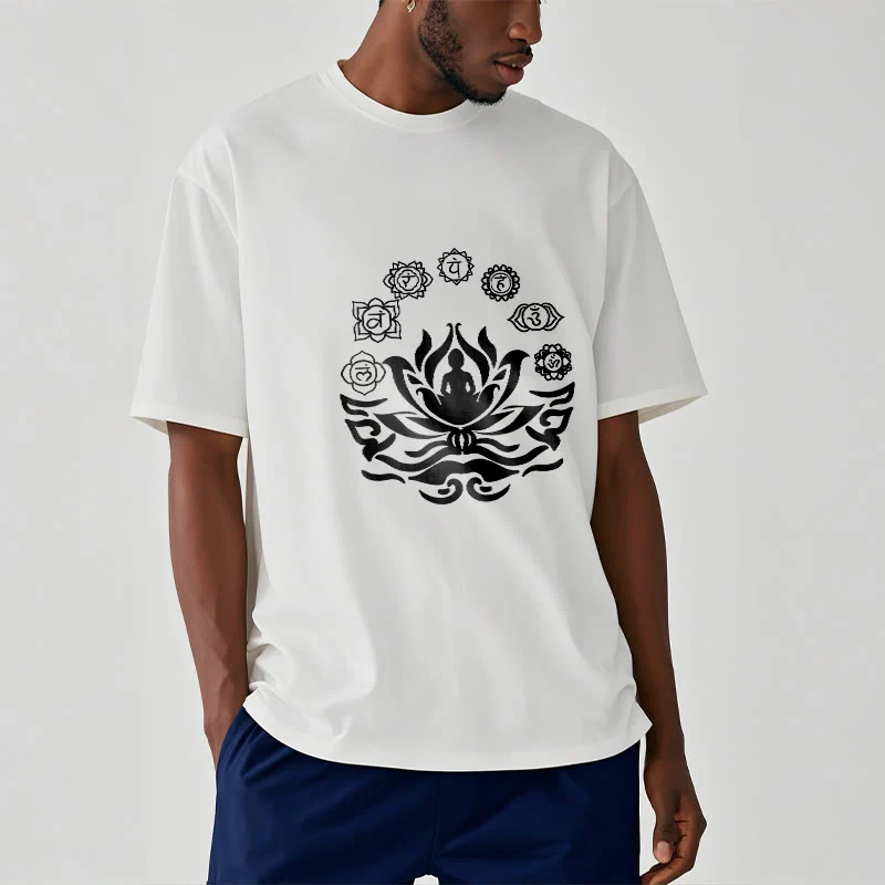 Buddha Stones OM Symbol Sanskrit Mantras Buddha Lotus Flower Design Tee T-shirt