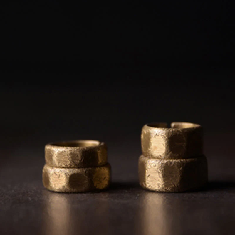 Buddha Stones Tibetan Simple Design Copper Brass Frosted Wealth Ring