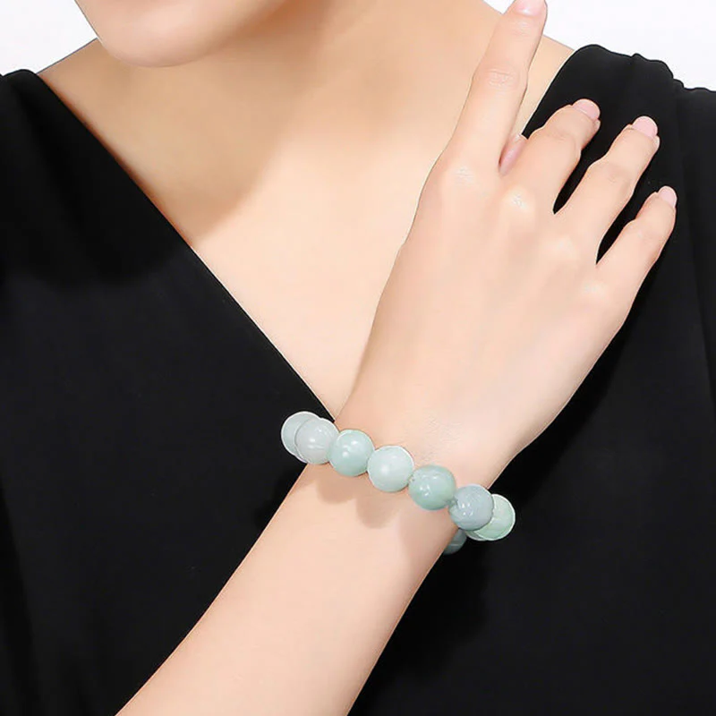 Buddha Stones Natural Jade Lotus Carving Prosperity Bracelet