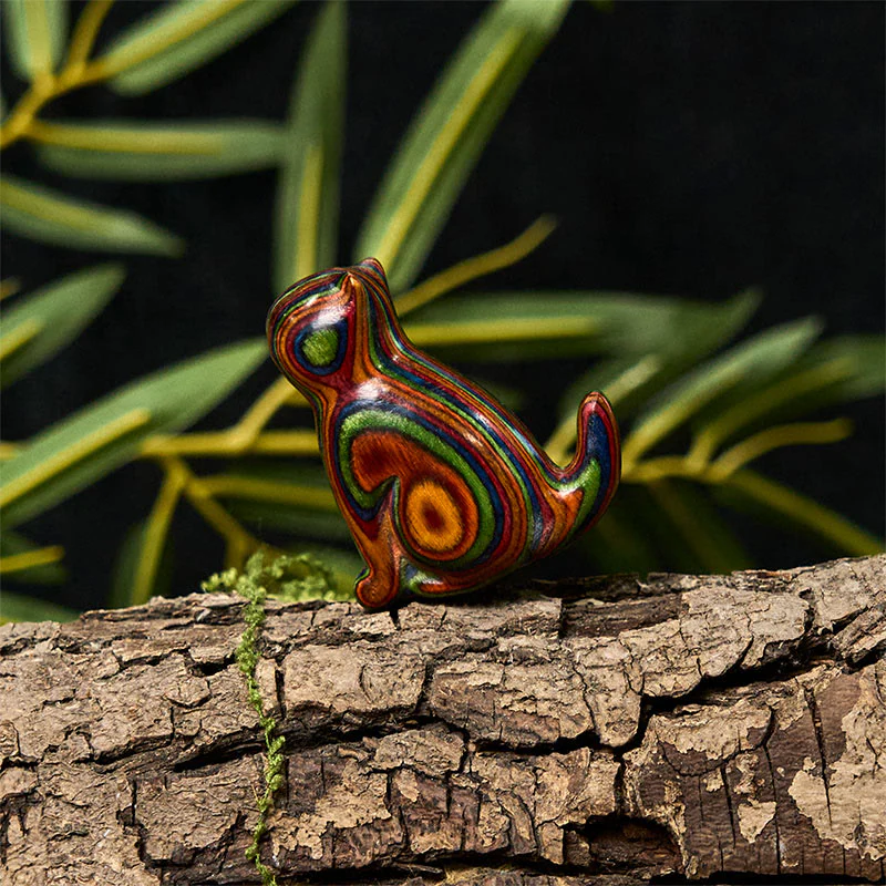 Buddha Stones 2Pcs Mini Rainbow Eucalyptus Sitting Cat Carved Reduce Stress Decoration