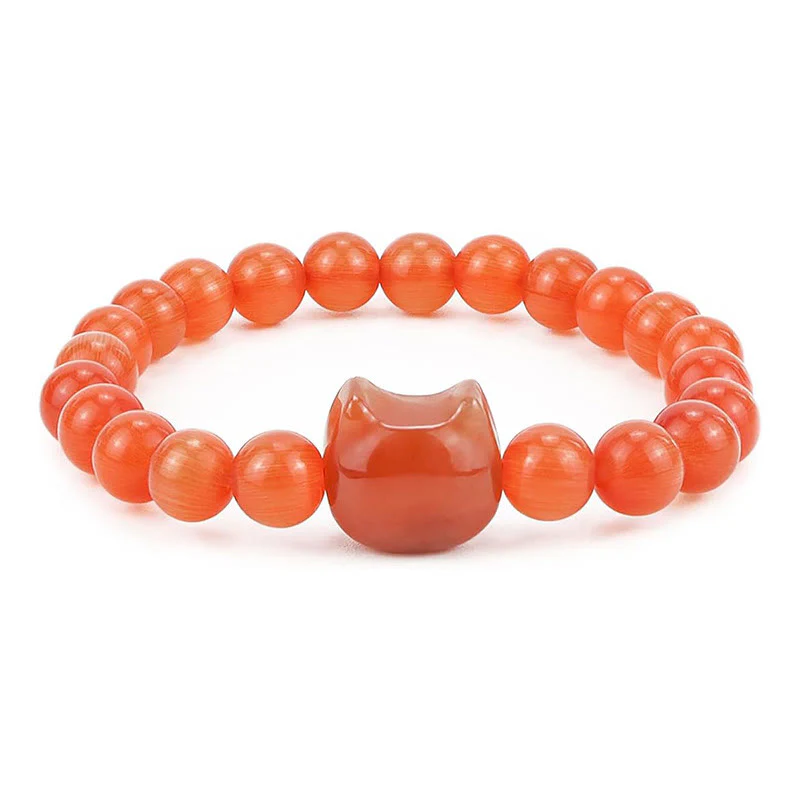 Buddha Stones Lovely Cat Head Red Agate Spiritual Beads Bracelet