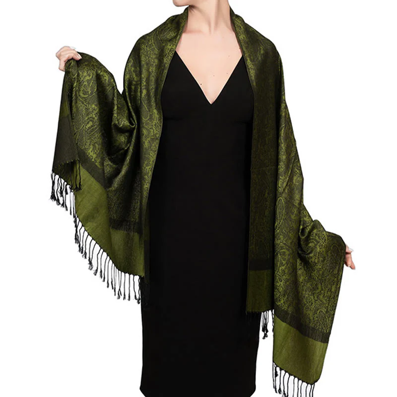 Buddha Stones Tibetan Cashew Jacquard Tassels Shawl Spring Fall Winter Warm Cozy Scarf Wrap