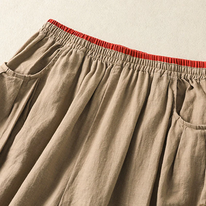 Buddha Stones Casual Embroidery Women's Cotton Linen 7-8 Length Harem Pants With Pockets