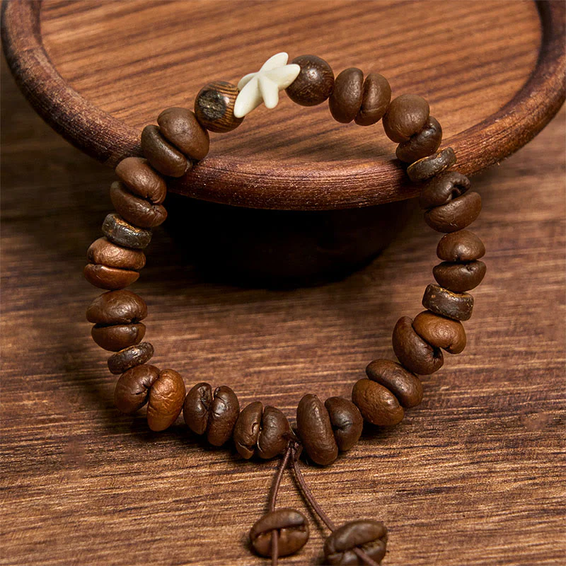 Buddha Stones Handmade Natural Coffee Beans Wood Beads Starfish Bracelet