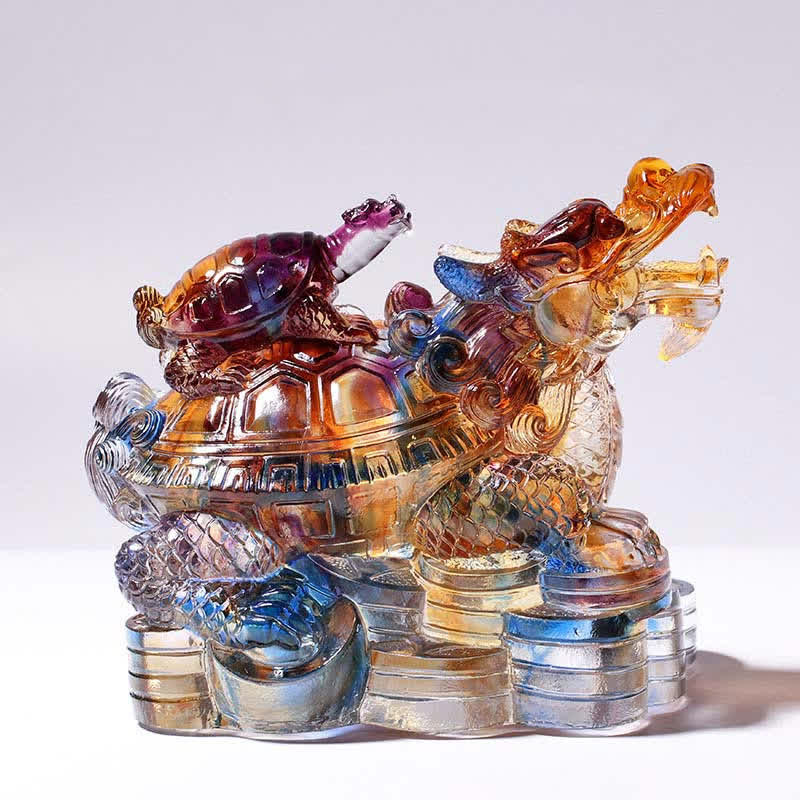 Buddha Stones Feng Shui Dragon Turtles Handmade Liuli Crystal Art Piece Protection Home Office Decoration