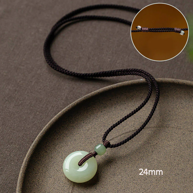 Buddha Stones Natural Round Jade Peace Buckle Luck Prosperity Necklace Pendant