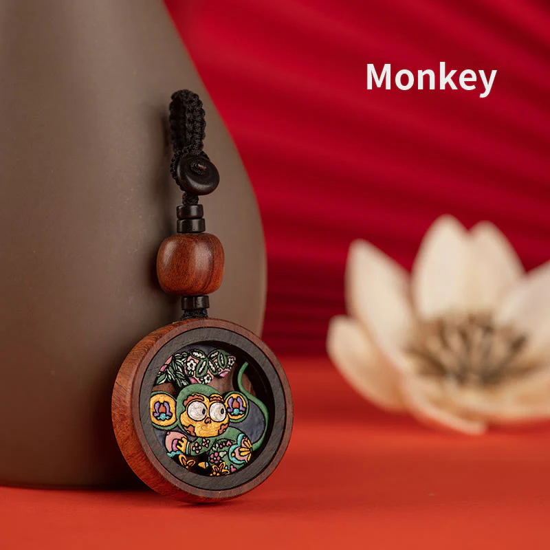 Buddha Stones Year Of The Dragon Hand Painted Chinese Zodiac Rosewood Carved Calm Key Chain (Extra 30% Off | USE CODE: FS30)