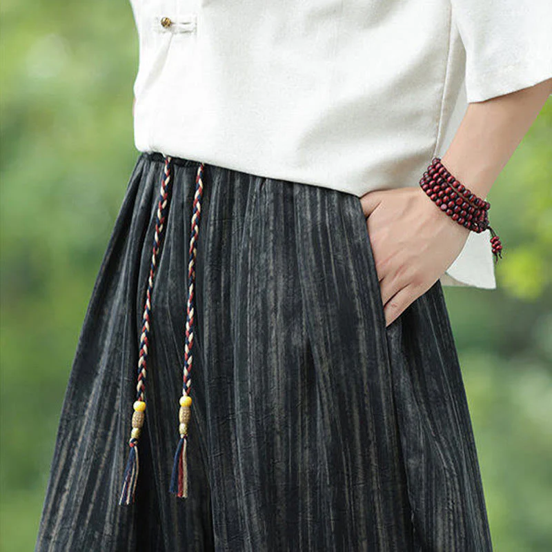 Buddha Stones Summer Black Stripes Drawstring Men's Harem Pants With Pockets