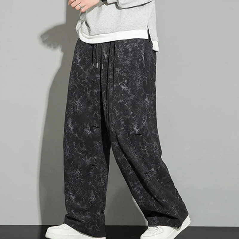 Buddha Stones Casual Vintage Camo Pattern Drawstring Men's Pants With Pockets
