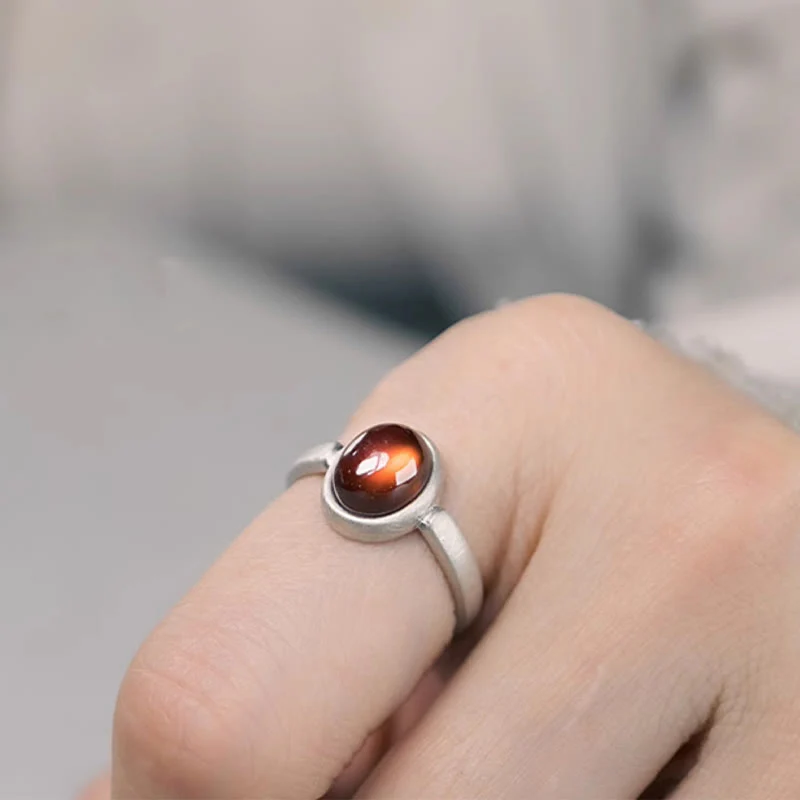 Buddha Stones Natural 925 Sterling Silver Garnet Adjustable Inserted Calm Ring