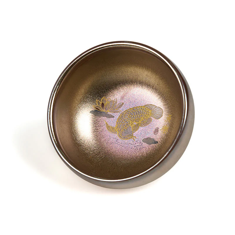 Buddha Stones Handmade Chinese Jianzhan Koi Fish Lotus Leaf Ceramic Teacup Kung Fu Tea Cup 150ml