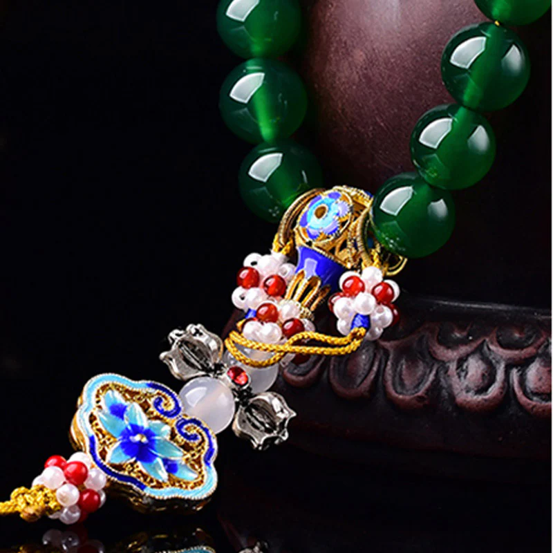 Buddha Stones Natural Green Agate Wrist Mala Success Charm Pocket Mala Car Decoration