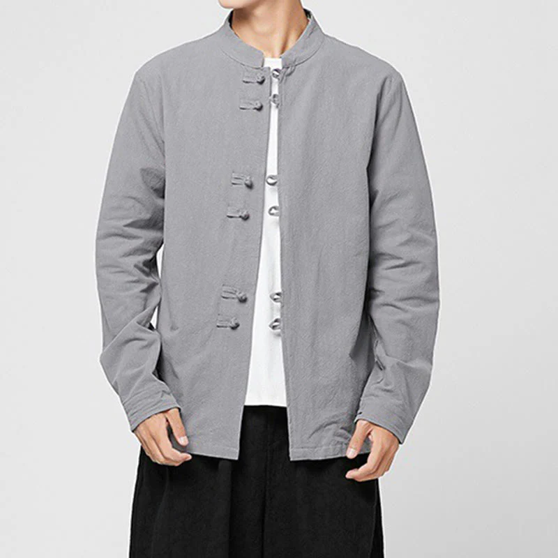 Buddha Stones Men's Frog-Button Dragon Pattern Cuffs Cotton Long Sleeve Shirt